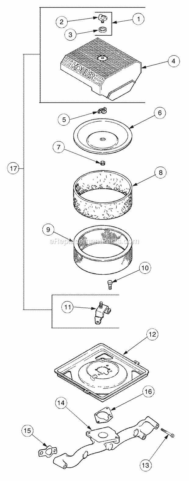 Air Intake And Filtration Diagram and Parts List for 2206 13A-298M100 Cub Cadet Lawn Tractor